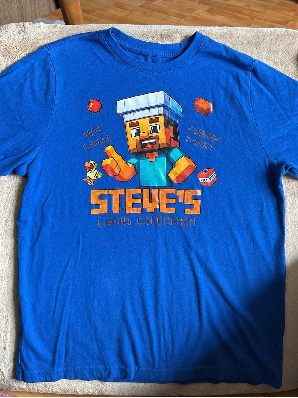 Bright Blue Minecraft Steve's Lava Chicken Graphic Tee, Large 10/12